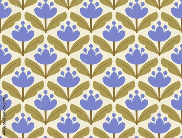 Obraz Modern cute floral art deco seamless pattern. Vector damask illustration with leaves. Decorative botanical background.