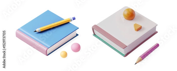 Obraz 3D Orange Notebook with Pencil on a Transparent Background