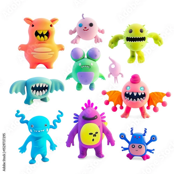 Obraz Colorful Cartoon Monsters Collection on a Transparent Background