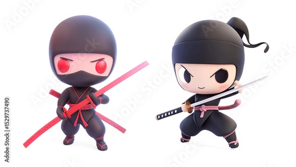 Obraz Cute Chiba Ninja with Sword on a Transparent Background