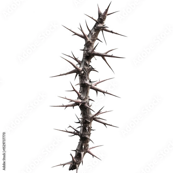 Fototapeta Thorny Branch with Sharp Spikes on a Transparent Background