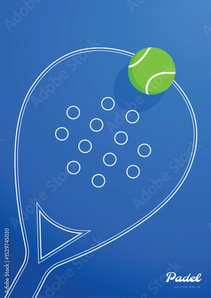 Obraz Padel ball hitting the chalk line of the racket on a blue background. Suitable for sports illustrations.