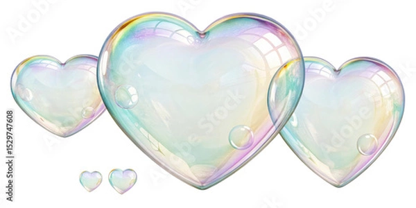 Fototapeta Heart shaped bubbles float gracefully, reflecting light and creating whimsical atmosphere. These soap bubbles bring joy and sense of wonder
