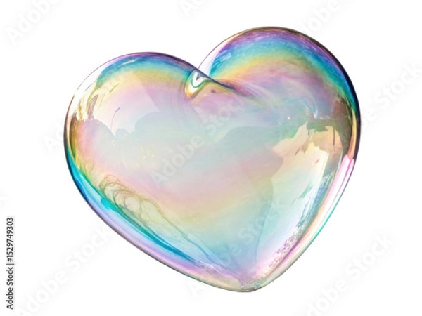 Fototapeta Beautiful heart shaped bubble reflects spectrum of colors, creating whimsical and joyful atmosphere