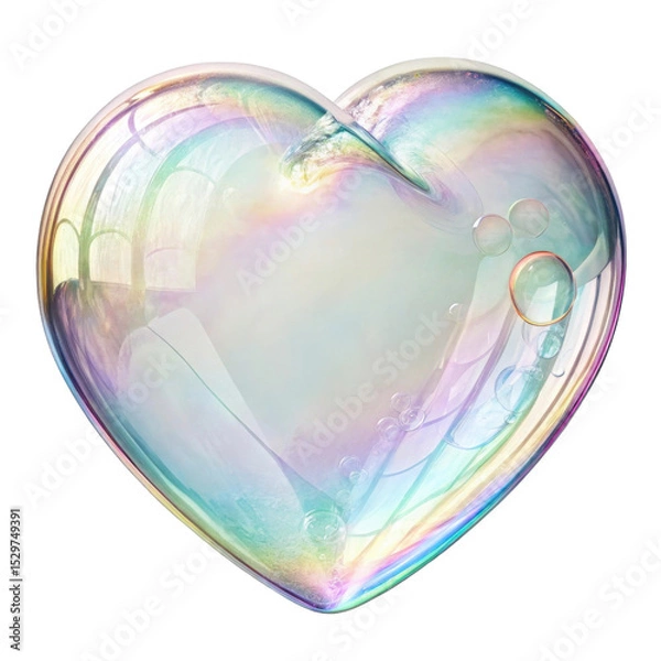 Fototapeta Beautiful heart shaped bubble reflects light in spectrum of colors, creating mesmerizing visual effect that captivates viewer
