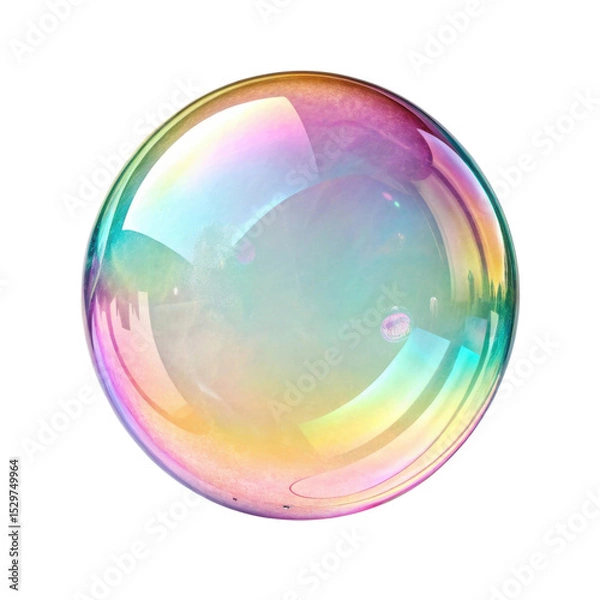 Fototapeta Colorful soap bubble reflects light beautifully, showcasing spectrum of colors and smooth surface that captivates eye