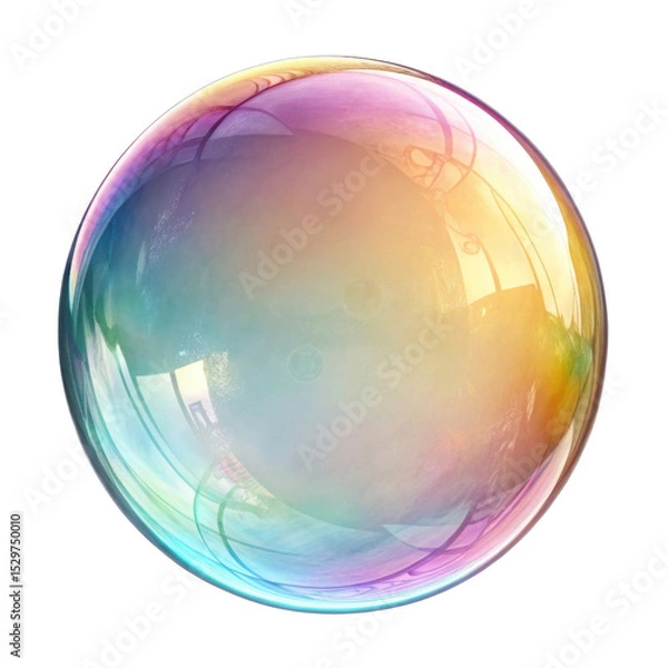 Fototapeta Colorful soap bubble reflects light beautifully, showcasing spectrum of vibrant hues and delicate patterns
