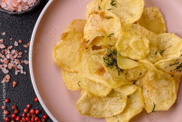 Obraz Crisps fried with salt, spices and garlic. Cooked potatoes