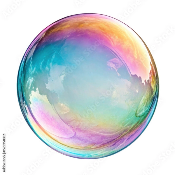 Fototapeta Vibrant soap bubble reflects spectrum of colors, creating mesmerizing visual display that captivates viewer imagination