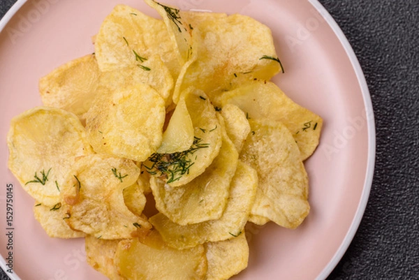 Obraz Crisps fried with salt, spices and garlic. Cooked potatoes