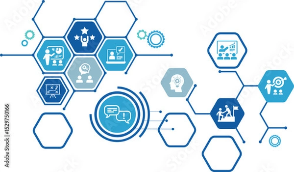 Fototapeta Consulting vector. Concept with icons related to advice and support, consultant and adviser, professional assistance for decision-making or negotiation or audit, analysis and consultation.	
