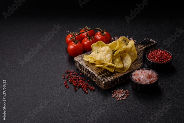 Obraz Crisps fried with salt, spices and garlic. Cooked potatoes