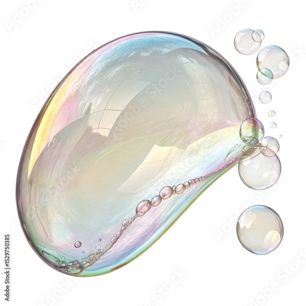 Fototapeta Colorful soap bubble floats gracefully, reflecting light and creating mesmerizing display of colors