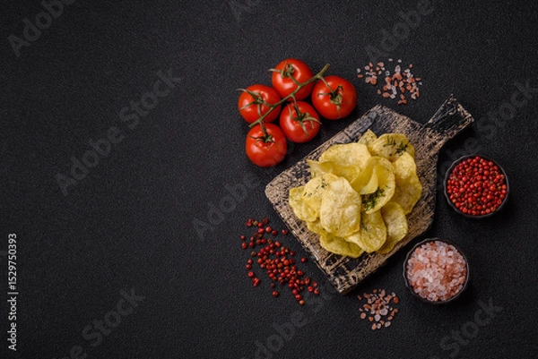 Obraz Crisps fried with salt, spices and garlic. Cooked potatoes