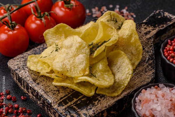 Obraz Crisps fried with salt, spices and garlic. Cooked potatoes