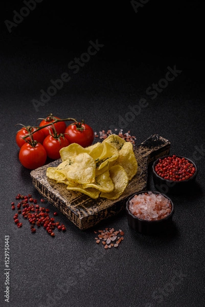 Obraz Crisps fried with salt, spices and garlic. Cooked potatoes