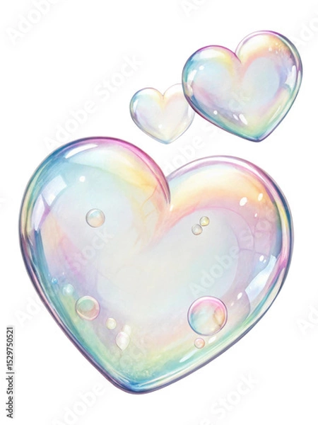 Fototapeta Colorful soap bubbles in heart shapes float gracefully, reflecting light and creating joyful atmosphere