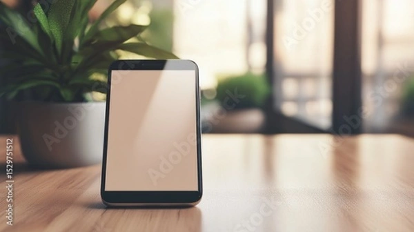 Fototapeta White background smartphone screen mockup technology app interface design, background wallpaper AI generated image