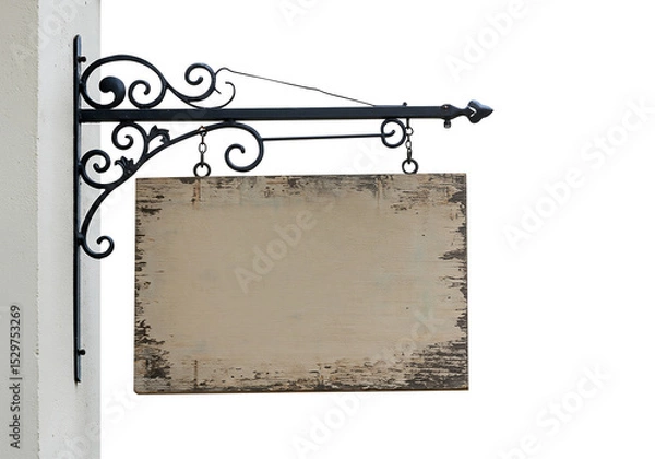 Obraz Vintage Ornate Hanging Signboard Blank Wooden Sign with Metal Frame, Perfect for Business, Cafe, or Shop Signage