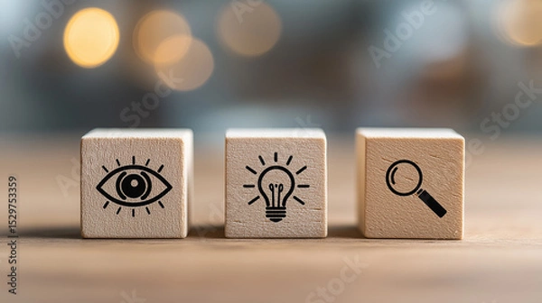 Fototapeta Insightful Solutions For Creative Problem Solving and Research Innovation. Idea Generation, Analytical Thinking and Discovery Methods. Business Cubes