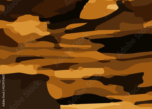 Obraz camouflage-style abstract pattern in earthy brown and orange tones. The design includes irregular, fluid shapes in varying shades, Burnt orange, Sienna, Tan, Chocolate brown, Dark coffee black wall