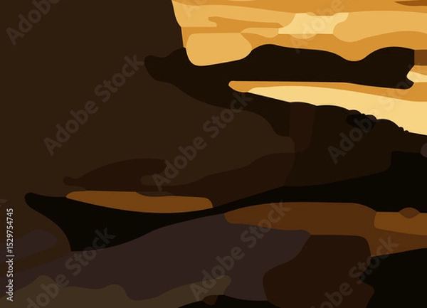 Obraz camouflage-style abstract pattern in earthy brown and orange tones. The design includes irregular, fluid shapes in varying shades, Burnt orange, Sienna, Tan, Chocolate brown, Dark coffee black wall