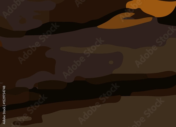 Obraz camouflage-style abstract pattern in earthy brown and orange tones. The design includes irregular, fluid shapes in varying shades, Burnt orange, Sienna, Tan, Chocolate brown, Dark coffee black wall