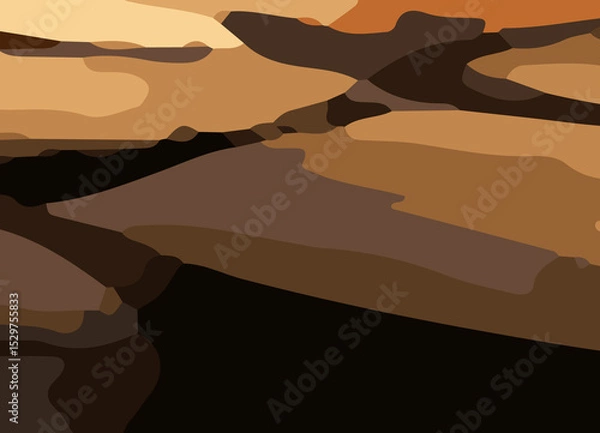 Obraz camouflage-style abstract pattern in earthy brown and orange tones. The design includes irregular, fluid shapes in varying shades, Burnt orange, Sienna, Tan, Chocolate brown, Dark coffee black wall