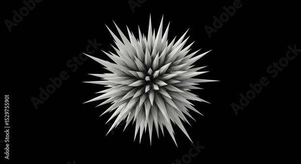 Obraz Abstract spiky sphere with sharp white thorns on a stark black background