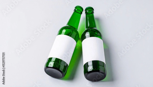 Obraz Two Green Beer Bottles with Blank Labels