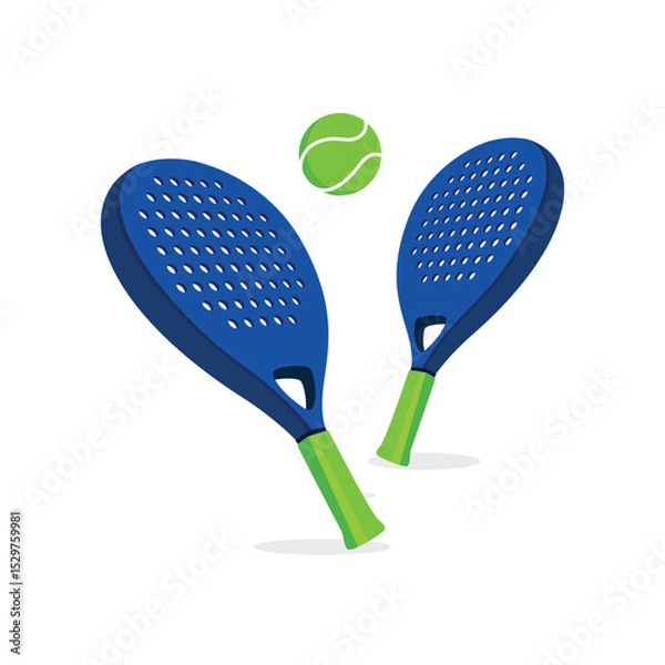 Obraz Blue padel rackets and green balls in flat style on a white background. Ideal for sport, fitness, and UI.