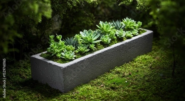 Obraz Succulents planted in a concrete flower bed