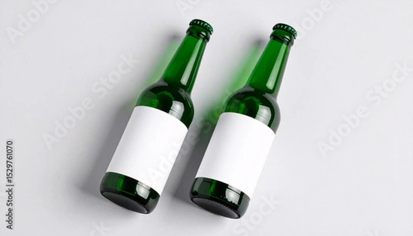 Obraz Green Beverage Bottles on White Background