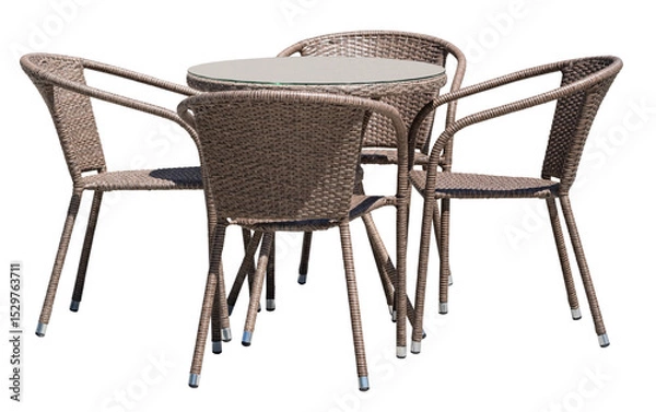 Fototapeta Table and chairs of summer cafe on white