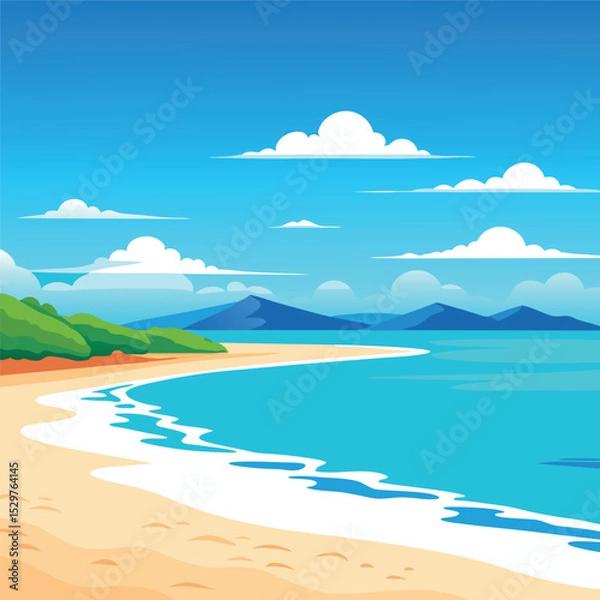 Fototapeta  Top view of the ocean beach with soft waves summer landscape flat landscape