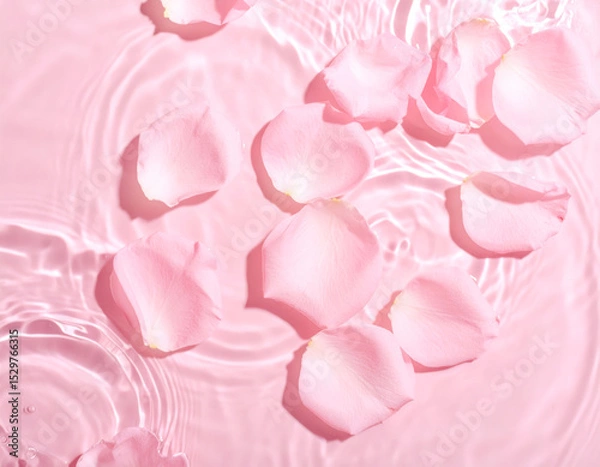 Obraz ピンクの水面に浮かぶバラの花びらの背景素材