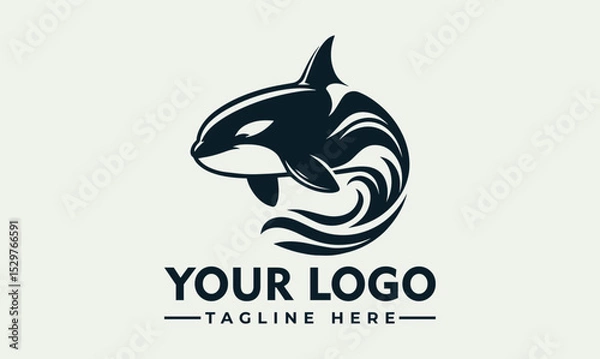 Obraz Dynamic black and white illustration of a powerful orca whale leaping energetically above stylized ocean waves. Marine life concept