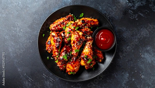 Obraz Spicy BBQ Chicken Wings with Ketchup