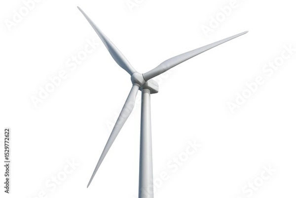 Fototapeta Modern Wind Turbine Generating Clean Renewable Energy Isolated on a Plain White Background Symbolizing Sustainable Technology and Environmental Conservation Generative AI