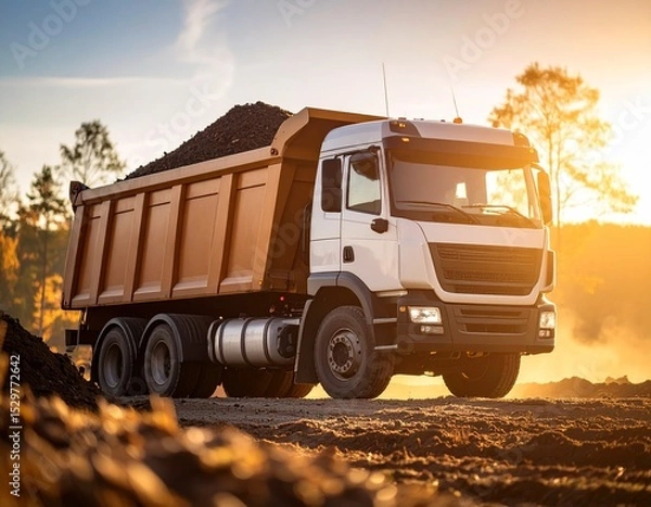 Fototapeta dump lorry unloading AI generated