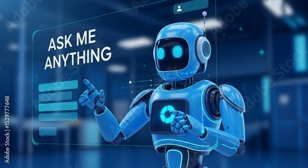 Obraz Blue Robot Chatbot Assistant - Ask Me Anything