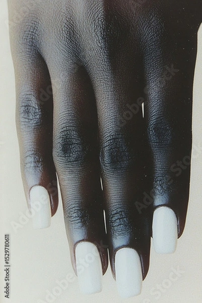 Obraz Minimalist elegance: Close-up of a hand with perfectly manicured nails in classic white. Ideal for beauty, manicure, self-care and sophistication themes.