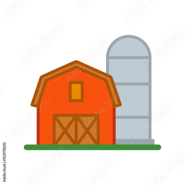 Fototapeta Farm barn and silo icon in flat style