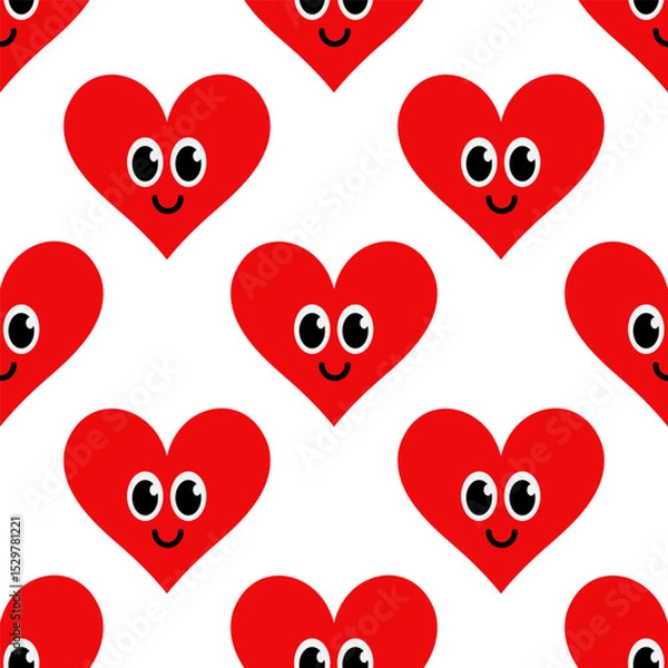 Fototapeta Smiling red heart cartoon pattern on white background