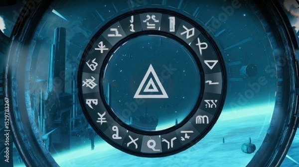 Fototapeta Terminal Displaying Unreadable Alien Artifacts