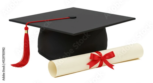 Obraz Isolated Graduation Cap and Diploma