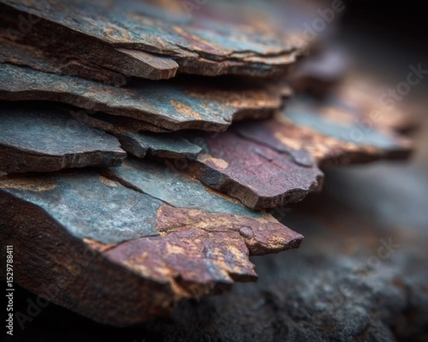 Obraz Close-Up of Layered Rocks with Metallic Hues