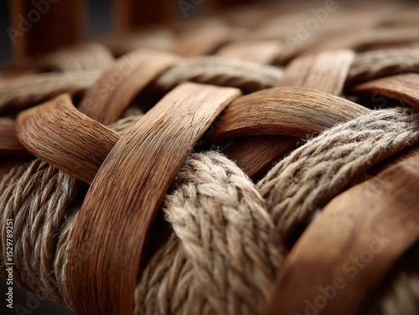 Obraz Detailed Close Up of Brown Wooden Weave with Rope