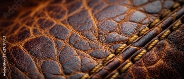 Obraz Close-Up View of Brown Leather Texture with Stitching