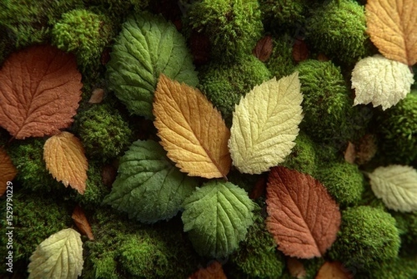 Obraz Autumn Leaves and Moss Texture